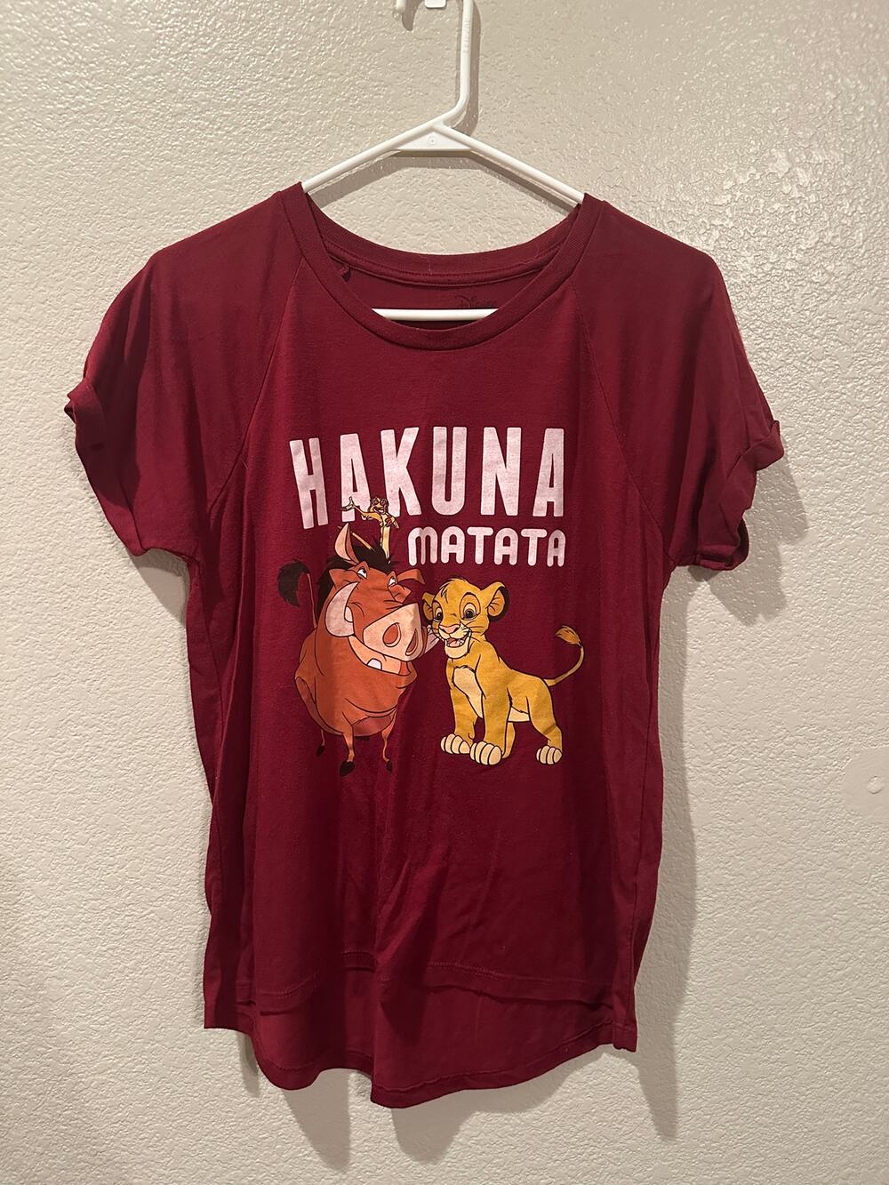 Disney Lion King Hakuna Matata Simba Pumba Timon Maroon Tee L